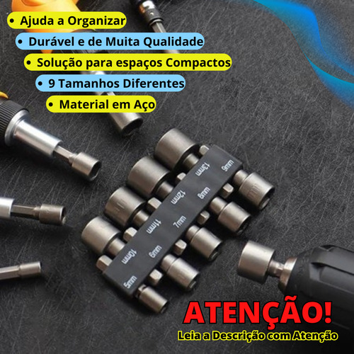 Jogo Chave Canhão Soquete Sextavado Aço Parafusadeira 9 Peças Kit Bits Sextavada Canhao Aletronix 5 6 7 8 9 10 11 13mm