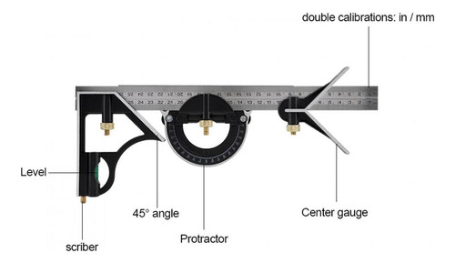 & Regla De Ángulo Recto De Combinación De Metal Ajustable