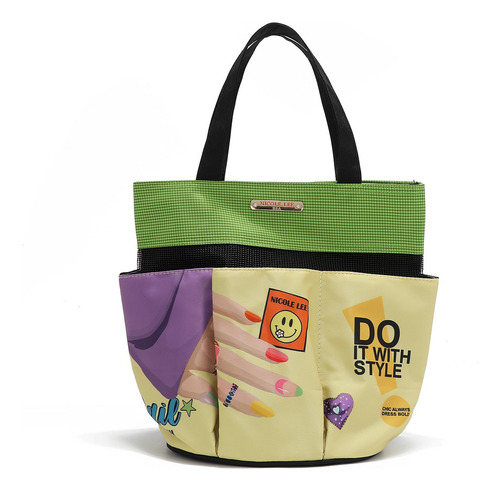 Bolsa Organizadora Nicole Lee Nylon Nail Polish Ss25 Acabado de los herrajes Níquel Correa de hombro Negro