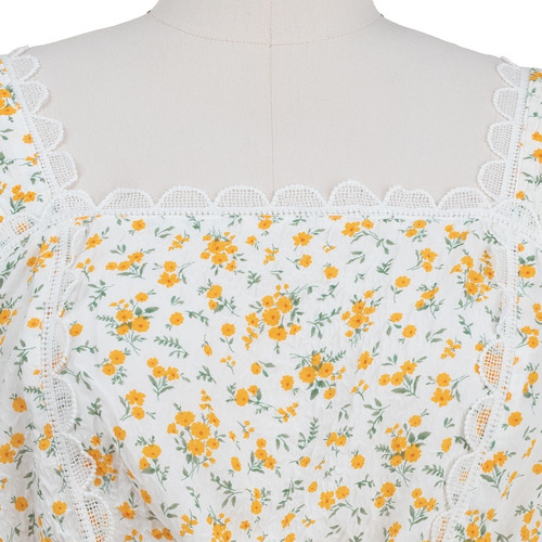Imagen 3 de 6 de Blusa Vestir Floral Peplum Primaveral Manga Corta Encaje.