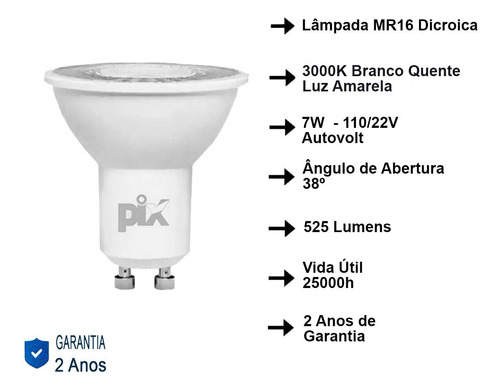 Kit 19 Spot Embutido Recuado Mr16 + Lâmpada 7w 3000k Pix