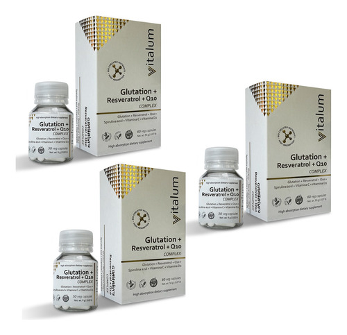 Pack 3 Glutation Resveratrol Q10 Complex Vitalum Hgl 30 Caps
