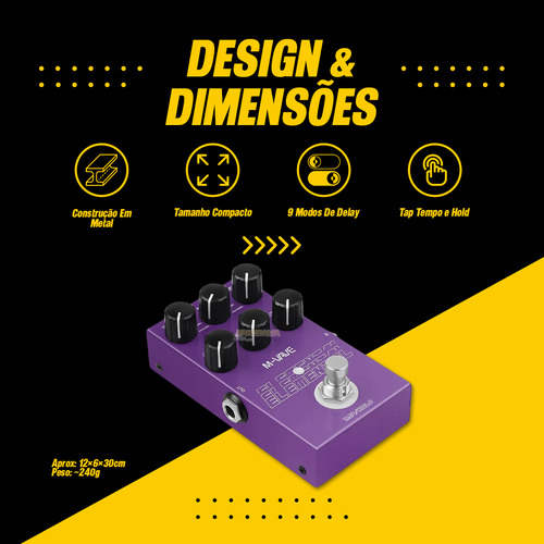 Pedal Delay Digital M-vave Elemental Vave975 9 Efeitos