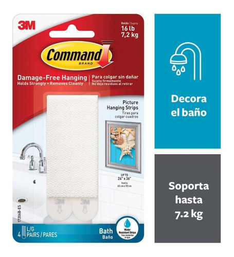 Imagen 1 de 4 de Tiras Para Colgar Cuadros Impermeables Grande Blanca-command