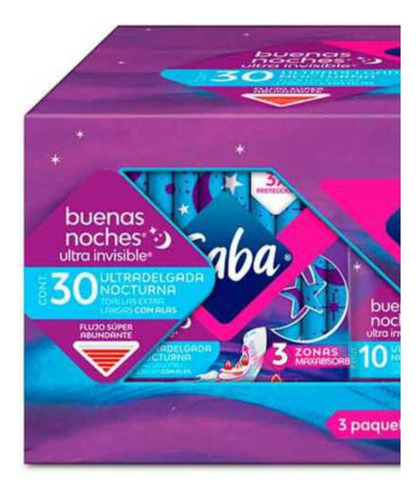90 Toalla Femenina Ultra Invisible Saba Nocturn Abundan Alas
