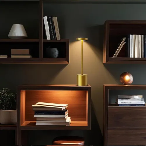 Lámpara De Mesa Luz Led Táctil Recargable Usb Restaurante © Estructura Dorado