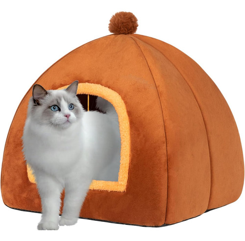 Cama Tipo Cueva Para Gatos 2 En 1 Con Almohada Lavable