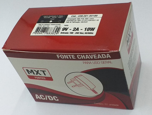Imagem 4 de 4 de Fonte Mxt Chaveada Para Pedal Ou Teclado 9v 2a 18w P4(c-)