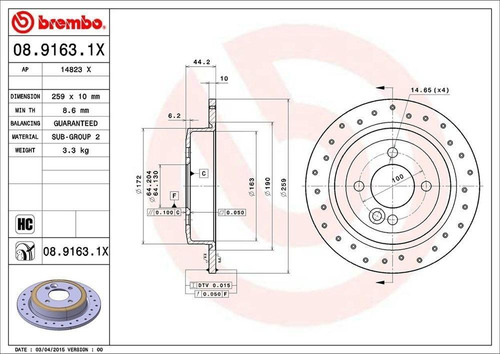 Imagen 2 de 5 de Discos Traseros (2) Brembo Xtra Perforado Mini Cooper 02-12