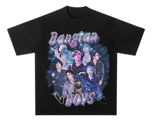 Playera Negro Oversized Bts Manga Corta T-shit Mujer K-pop