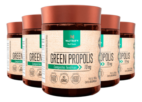 Kit 5 Green Propolis Nutrify 60 Cápsulas.