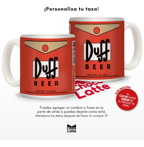 Taza Simpsons Cerveza Duff Sublimada Personalizada 325ml