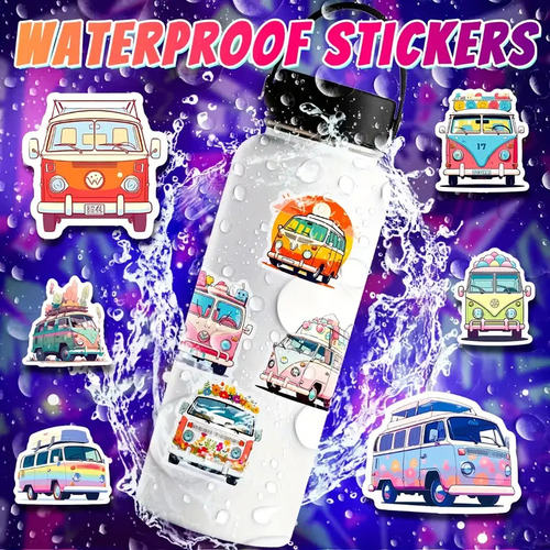 50 Calcomanías Sticker Impermeables De Combi Vintage
