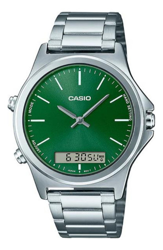 Reloj Casio Hombre Mtp-vc01d-3e Analogo Digital Fondo Verde Color de la malla Plateado Color del bisel Plateado