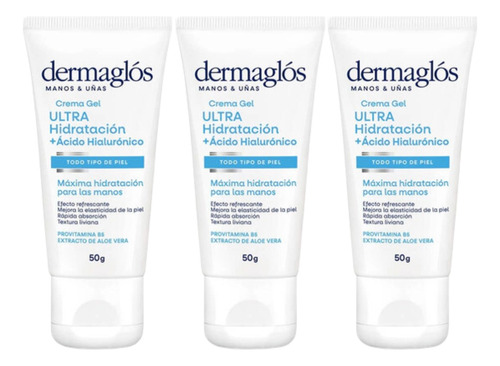 Combo X3 Dermaglos Crema Gel Ultra Hidratación Manos 50gr