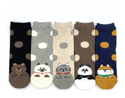 Imagen 1 de 1 de Pack 6 Pares Calceta Algodón Diseños Surtidos Kawaii Puntos