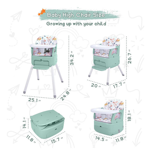 Silla Alta Portátil 4 En 1, Silla Alta Convertible Para Bebé