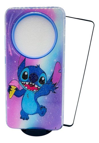 Funda 3 En 1 + Mica Cristal Para Oppo Reno 12f Morado Stitch