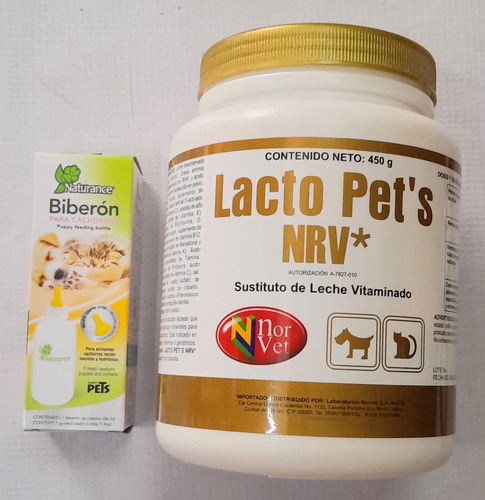 Sustituto De Leche Para Cachorros Lacto Pets 450g + Biberon