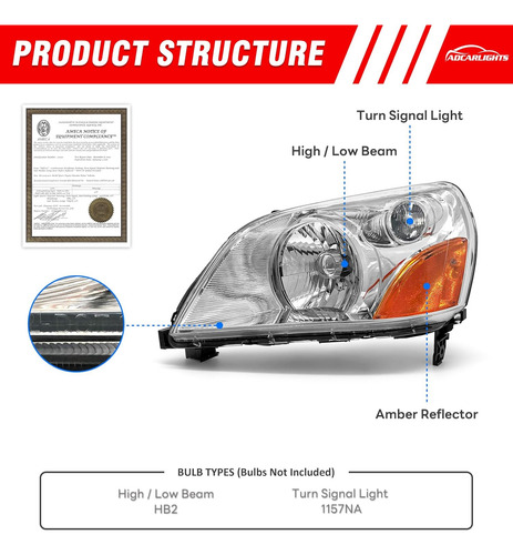 Faro Delantero Compatible Con Honda Pilot 2003 2004 2005 Car