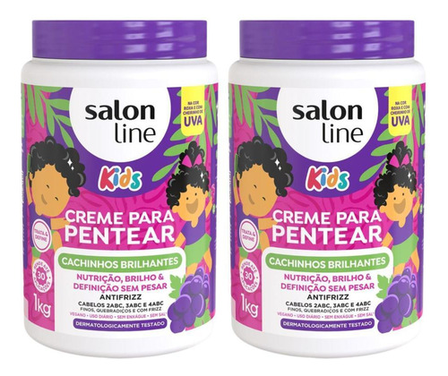 Kit Creme Salon Line Kids Cachinhos Brilhantes Uva 1kg Com 2