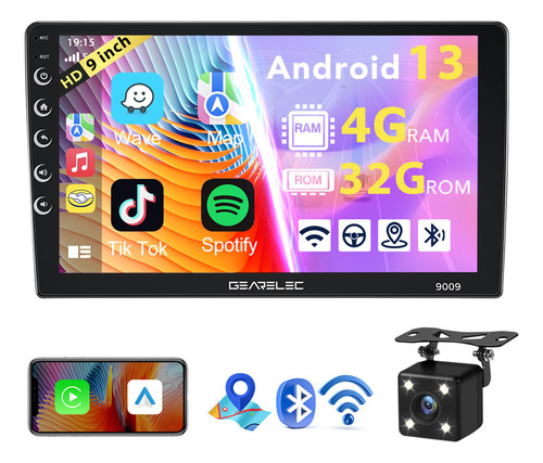 Gearelec Auto Estéreo Pantalla 2 Din 9 Pulgadas 4gb+32gb Android 13 Wifi Gps Volante Bluetooth Fm Aux Con Cámara Trasera