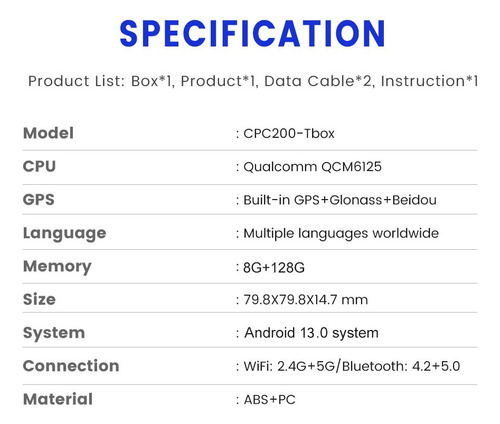 Sistema Coche Carlinkit Carplay Ai Box Android 8+128 G