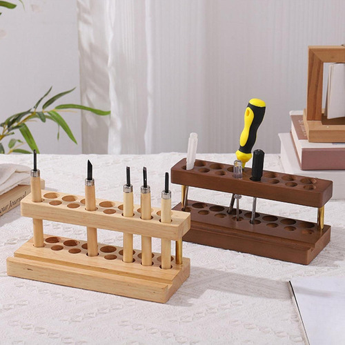 Portalápices De 9 Ranuras, De Madera, Resistente, Marrón