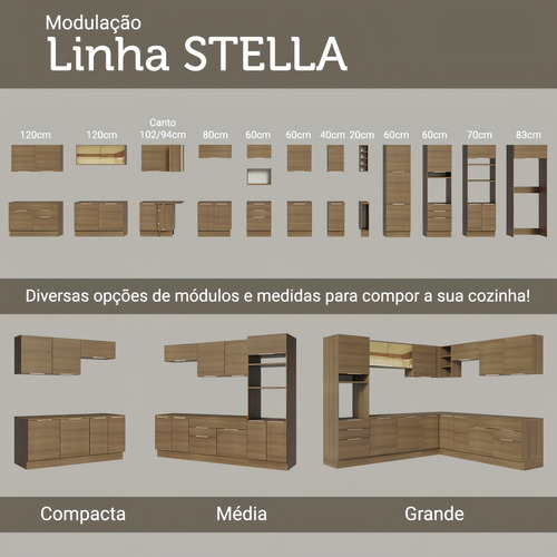 Armário De Cozinha Completa 270cm Stella Madesa R 08 Cor Rustic