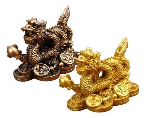 2 Piezas Chino Feng Shui Dragon Estatua Suerte Éxito