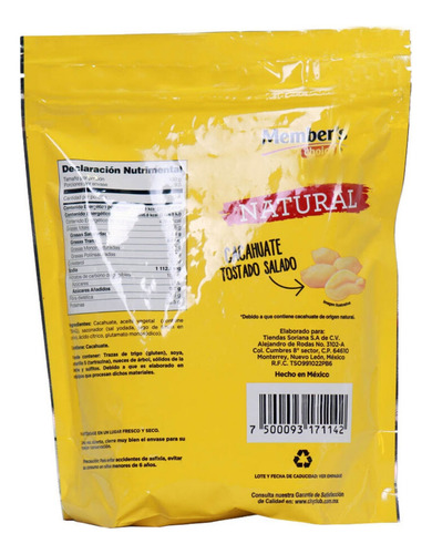 Cacahuate Sazonado Tostado Member S Choice 900 G