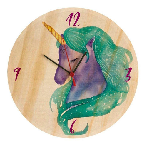 Imagen 1 de 1 de Reloj En Triplex De Pino Con Impresion De Unicornio