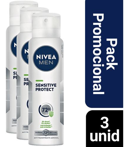 Kit 3 Desodorante Nivea Men Sensitive Protec 48h 150ml