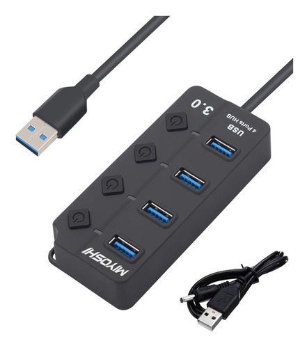 Imagen 1 de 10 de Hub Usb 3.0 Multiplicador 4 Teclas Led 5 Gbps + Fuente 5v