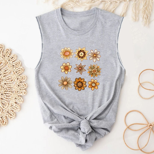 Camiseta Sin Mangas De Verano Con Estampado Floral Para Muje