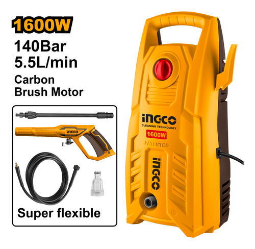 Hidrolavadora 1600w 140bar Autostop 5.5l/min Ingco