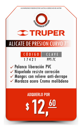 Alicate De Presión De 7 Mandíbula Curva Truper 17421 Ppt-7c