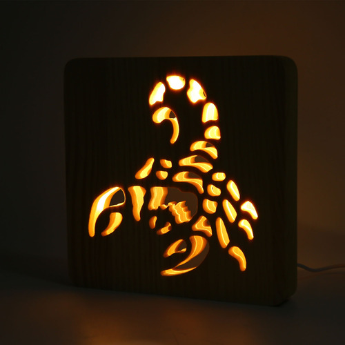 Lámpara De Mesa Led 3d De Madera, Estilo Escorpión, Conexión