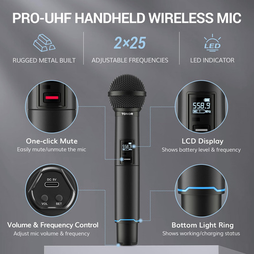 Micrófono Inalámbrico Tonor Tw720 Recargable Bluetooth Uhf