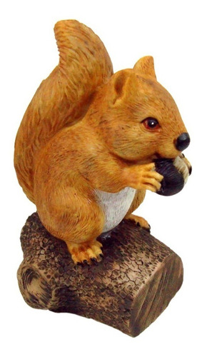 Estatueta Esquilo No Tronco Decoração Jardim Enfeite Resina Cor Marrom