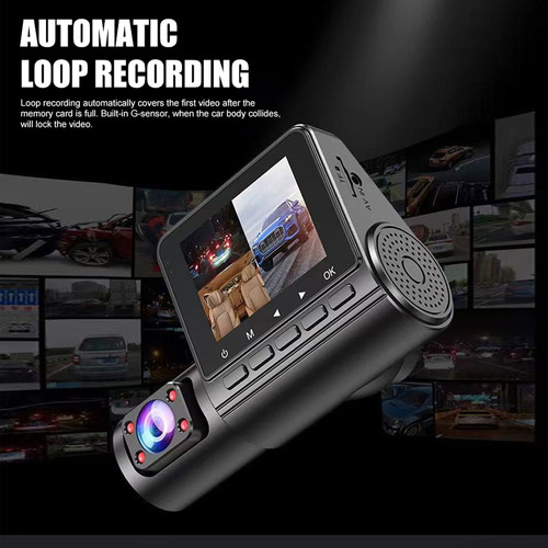 Câmera De Carro Tripla Dash Cam 1080p De 3 Canais Com Visão