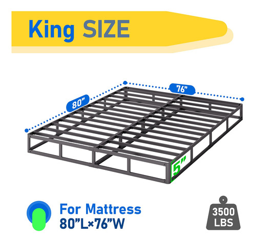 Base Cama King 5 Alto Marco Metal Esquinas Redondas Colchó