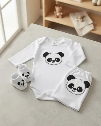 Kit Bebe 3pçs Animais Body + Tapa Fralda E Sapatinho Neutro