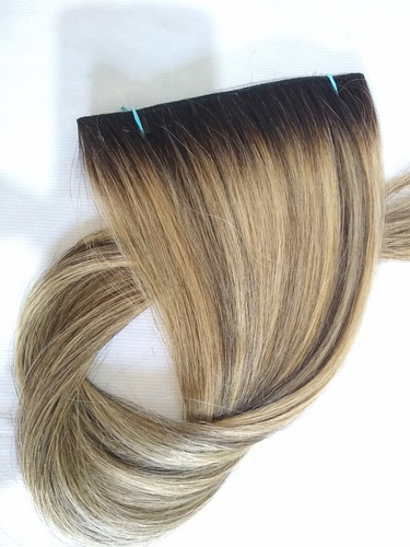 Cabelo Humano Loiro Mechado Fita Adesiva Inteira 50g 60cm