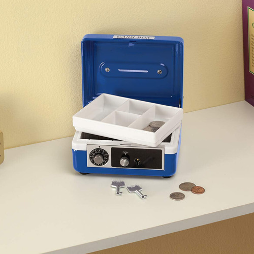 Caja De Efectivo Niños Metal Azul Con Ranura De Moneda Azul