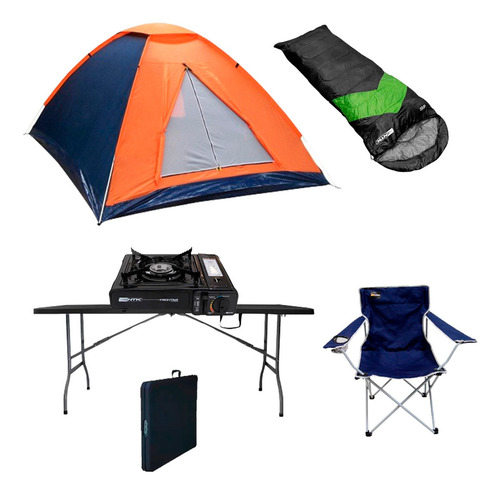 Kit Camping Saco Viper Mesa Barraca Cadeira Fogareiro