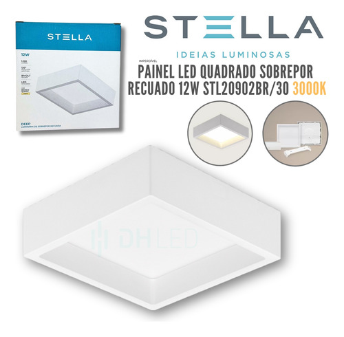 Kit 8x Painel Sobrepor Stella 12w Deep 3000k Sth20902br/30
