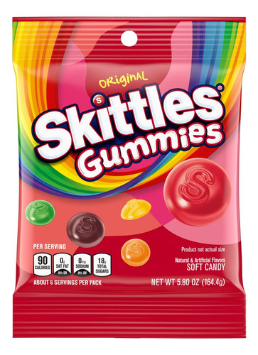 Skittles - Bolsa De Gomitas De Caramelo, Original, 5.8 Onzas