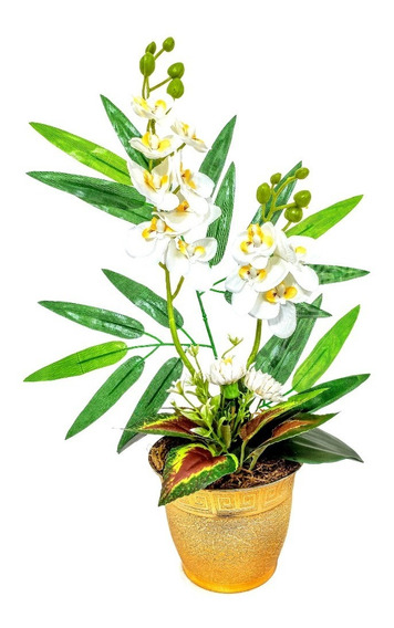 Arranjo Orquídeas Vaso Metalizado Prata Ouro Flores Brancas | Parcelamento  sem juros