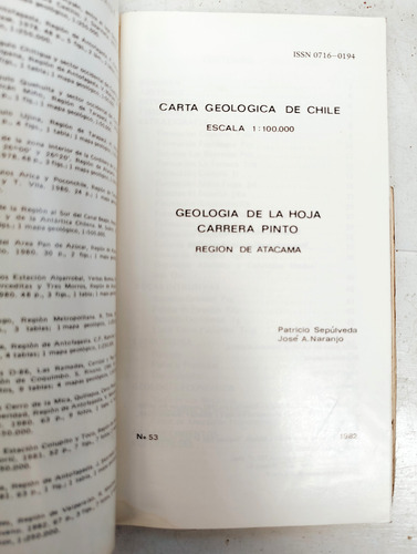 Carta Geológica De Chile, Antof. Carrera Pinto + Mapa - 1982 (Usado)